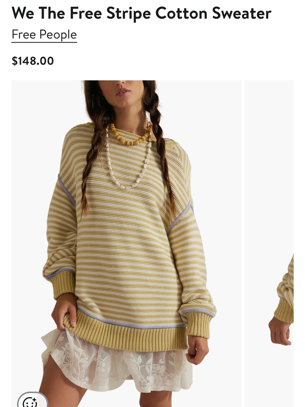 We The Free Yellow and White Striped Crewneck Sweater-NWOT